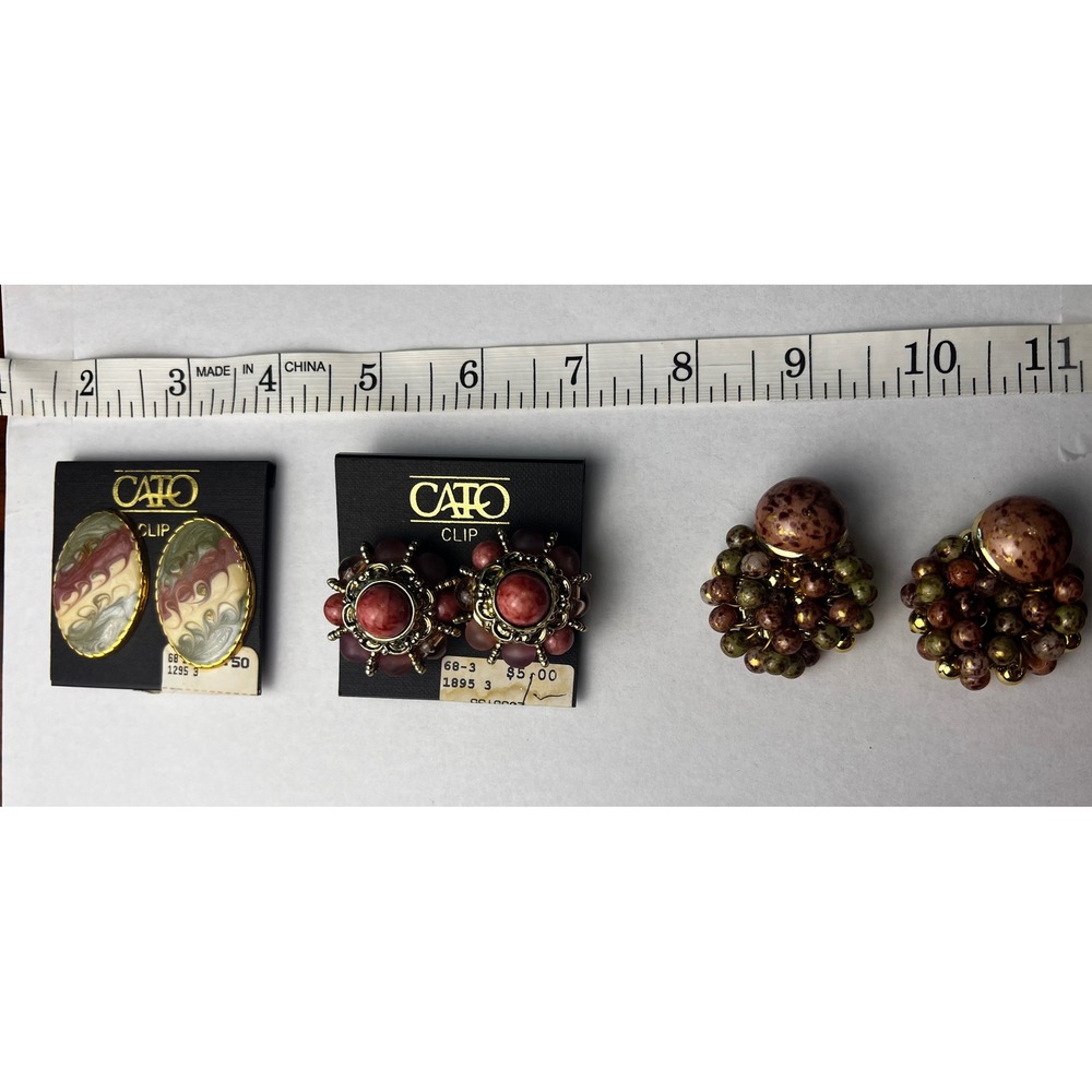 Cato Clip On Earrings Lot 3 Pairs Marbled Dangle Bead Vintage Designer Retroโ